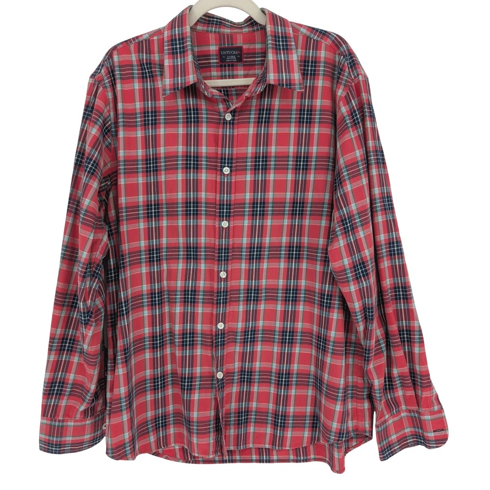 UNTUCKit Button Down Shirt Mens XL Red Plaid Long Sleeve Cotton Casual Classic